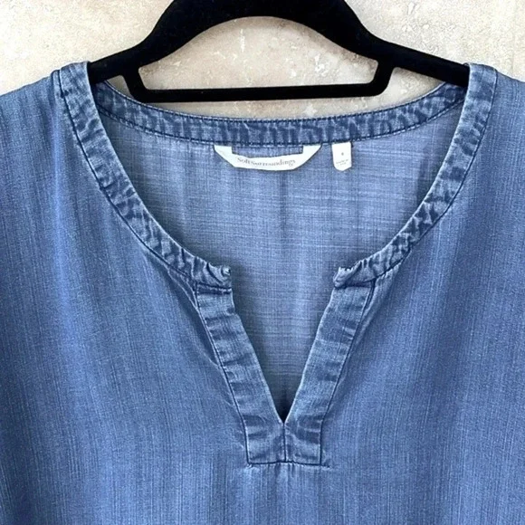 Soft Surroundings Women’s Blouse Cold Shoulder Split Neck Blue Size S - Picture 4 of 10